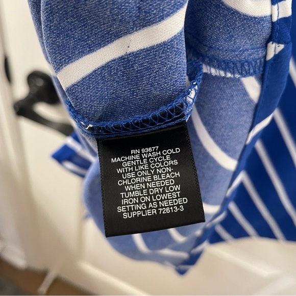 Liz Claiborne Blue and White Striped Wrap Blouse - Picture 5 of 5